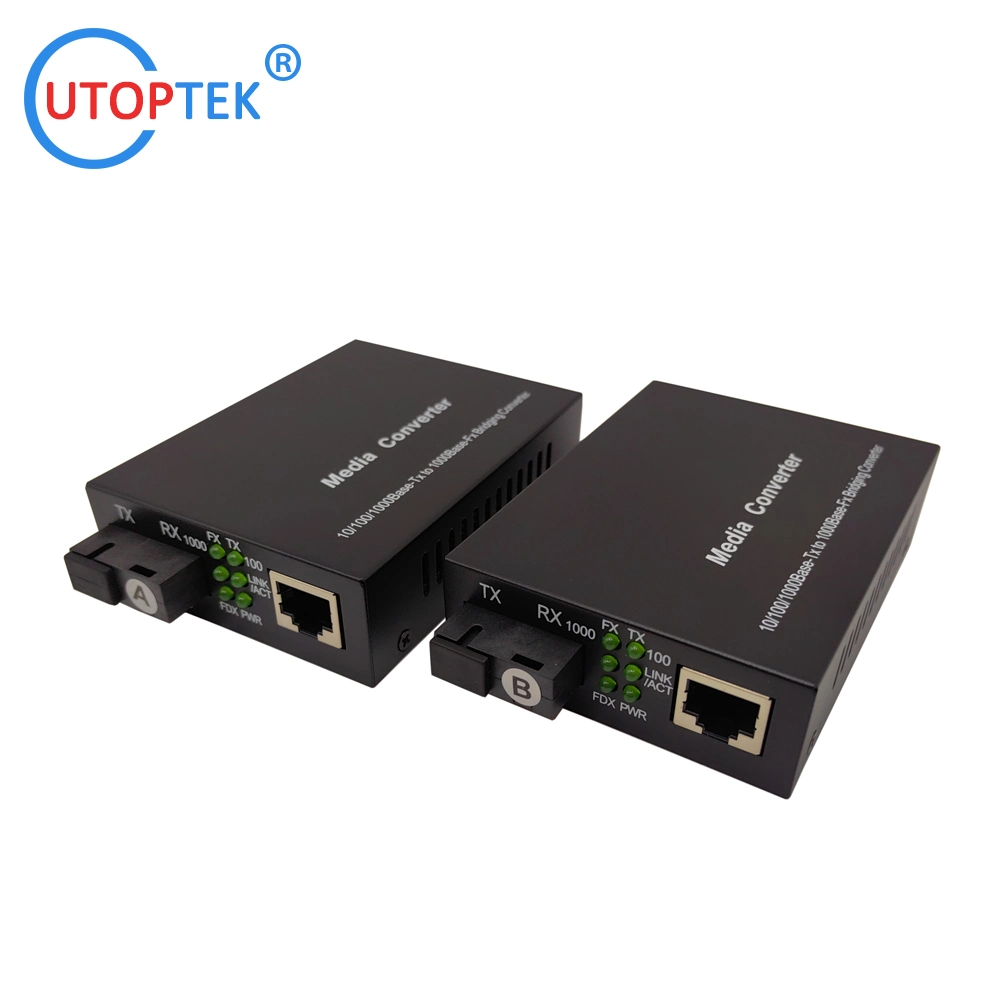 10/100/1000base-T to 1000m-X Fiber to Rj-45 Media Converter Single Mode Bidi Sc 20km DC5V or 12V Power