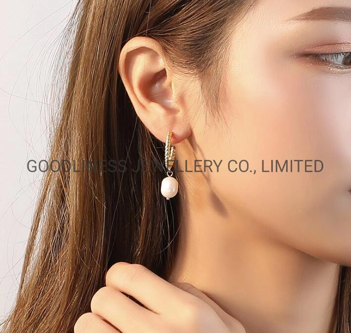 S925 Silver Jewelry Baroque Pearl European American Style Twisted Round Design Earrings Wholesale/Supplier