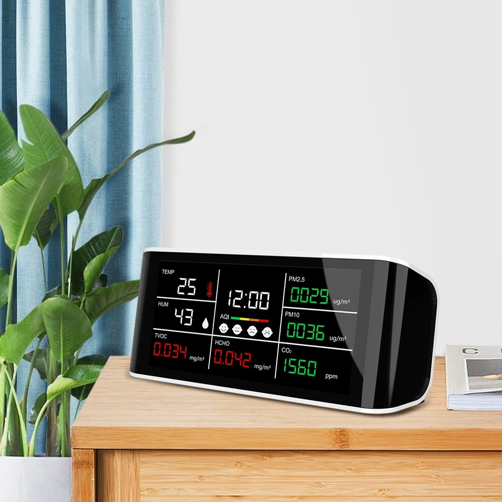 9 em 1 Monitor de Qualidade do Ar Multi-Funcional com Alarme de CO2 e Display LCD