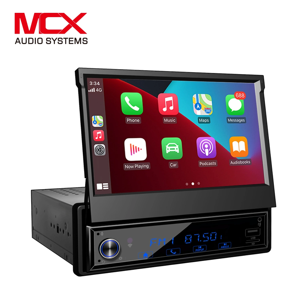 7 Inch Am/FM Motorized Flip out LED Media Touch Screen Single DIN Car Stereo CD & DVD Player Push to Talk Assistant Bluetooth Backup Camera Input