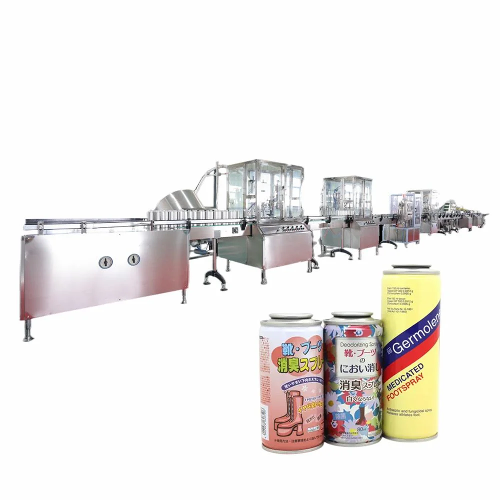 Auto Aerosol Can Filling Equipment for Body Spray, Deodorant Spray. Automatic Filling Line with High Capacity