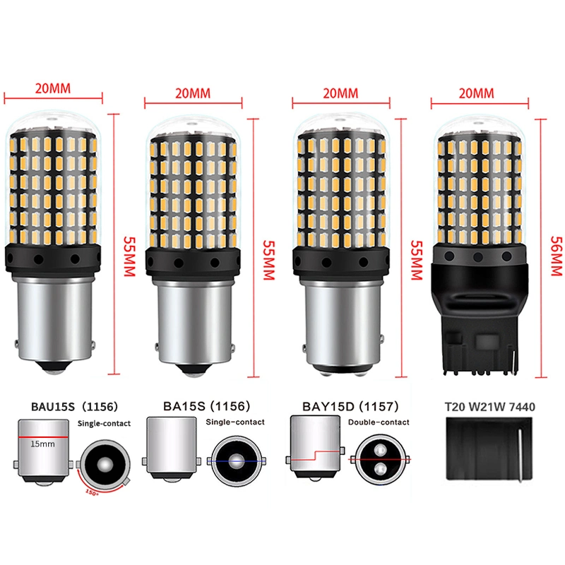 12 Car Lights Signal Lamp 1156 Py21W Bau 15s Ba 15s 1157 P21/Bay15D T20 7440/W21W 144SMD LED Bulbs Canbus Car Turn Light