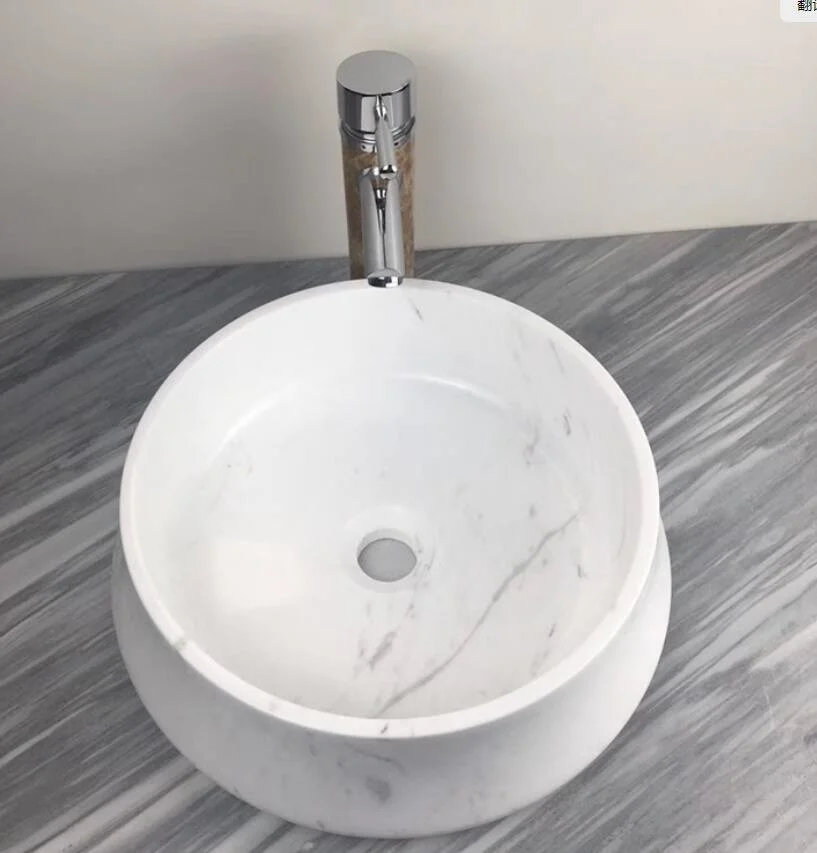 Natural Stone polished Greece Volakas Venus White Marble Round Washbasin Sinks for Bathroom/vanity/table/bar