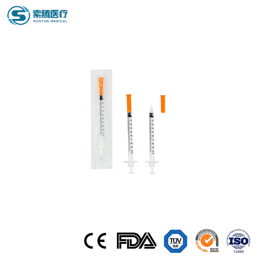 Sunton U40 Insulin Syringes China Safety Syringe Factory Disposable Insulin Injector Syringe 0.3/0.5/1 Ml/Cc Liquid Syringe Empty Medical Insulin Syringe