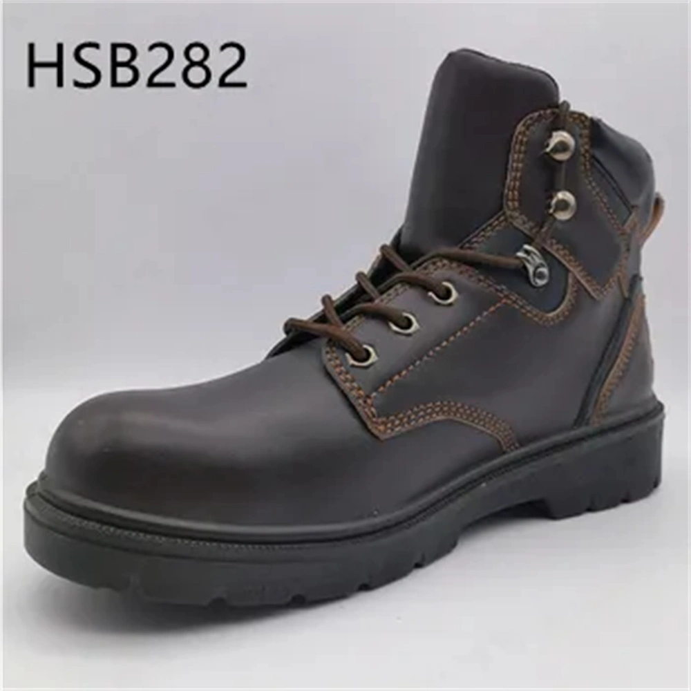 Gww, MID-Cut Oil Resistant Embossed Leather Industrial Safety Shoe Anti-Puncture Goodyear Rubber Outsole Work Boot for Lumberjack HSB141