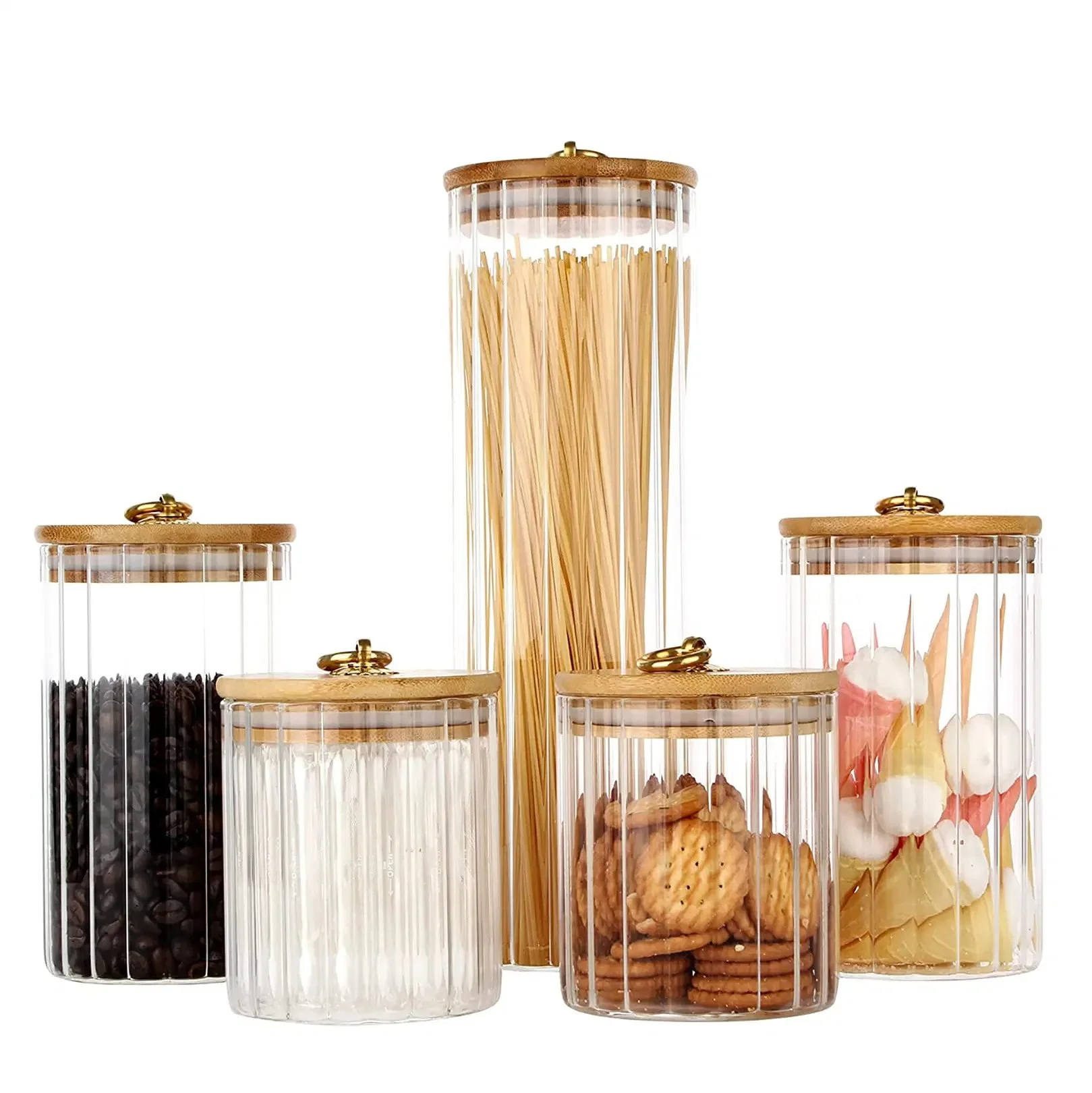 New Top Selling Sellers Kitchen Food Tea Coffee Bar Glass Storage Jar Bottles Jars Container Set with Bamboo Lid Metal Handle