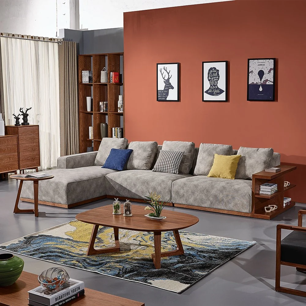Современная деревянная угловой диван ткани Домашняя мебель