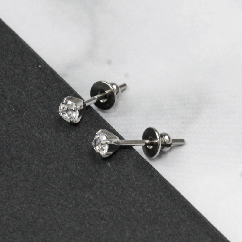 Eternal Metal Prong Set CZ Titanium Stud Earrings Body Jewelry