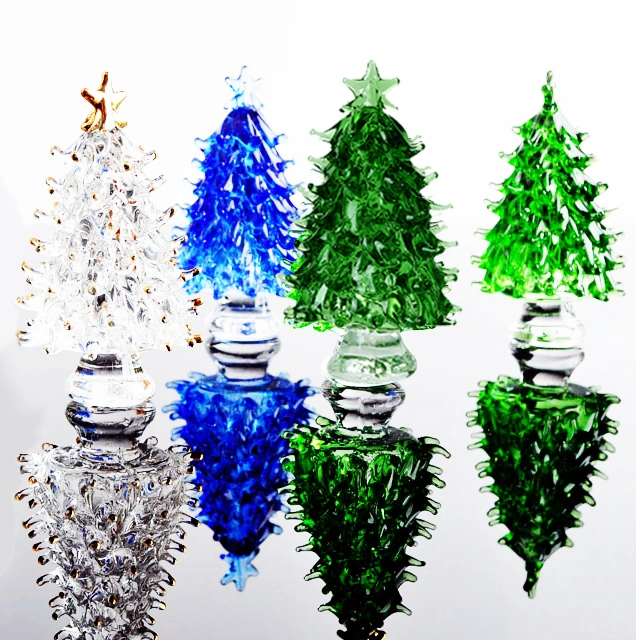 Green Crystal Glass Christmas Tree Holiday Figurine with Gift Box