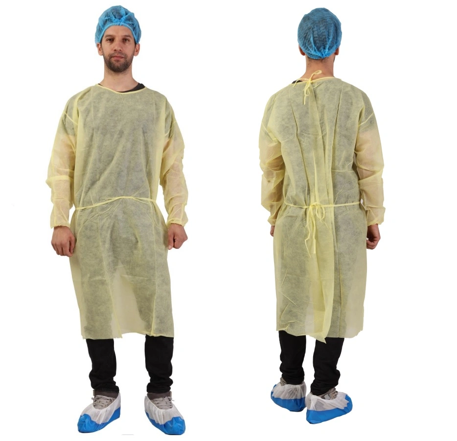 China Factory Wholesale Price Blue Yellow Red White 30GSM 40GSM Apron Suit PP PE SMS Disposable Medical Uniform Surgical Isolation Gown for Hospital