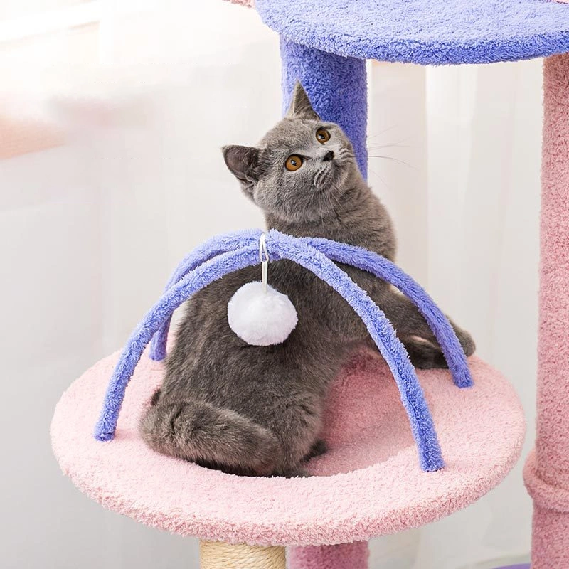 Secure New Design Plush Sisal Square Cat Jumping Double Layer Platform Mouse Drop Toys Climbing for Cat Tower Tree with Pad