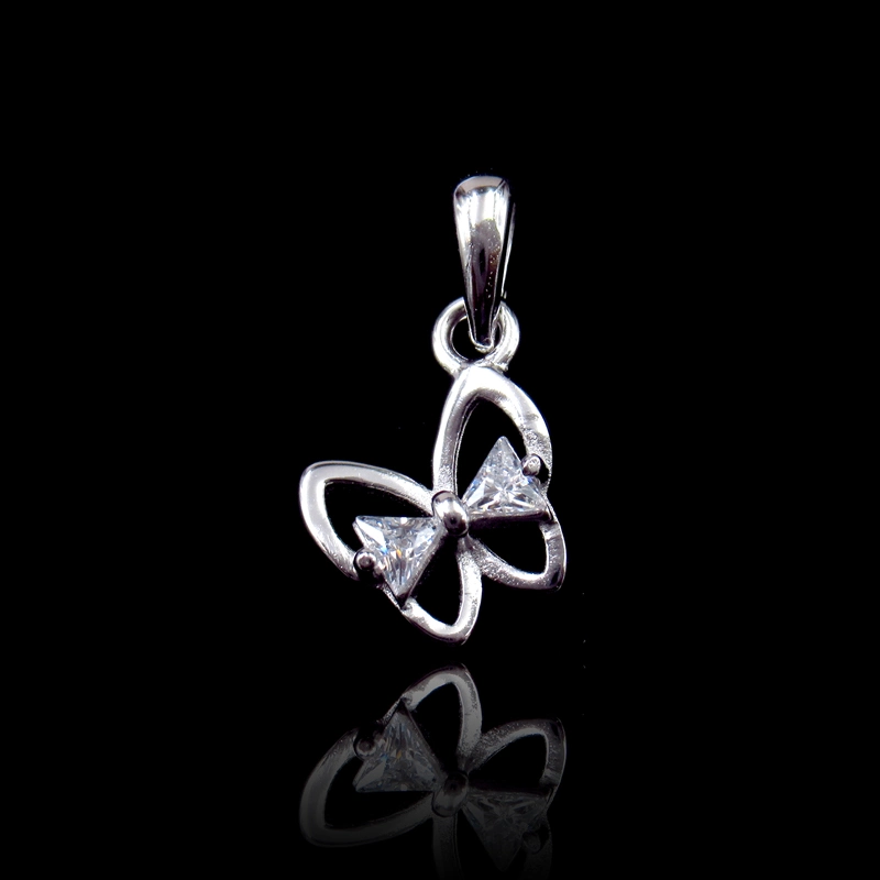 Romantic Butterfly Shape with Rosette Cubic Zirconia Pure 925 Silver Pendant for Gifts