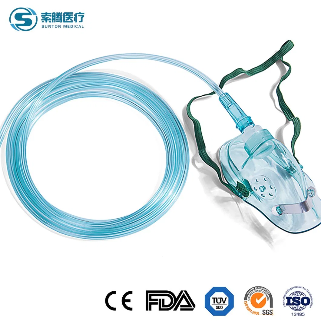 Sunton China Silicone Laryngeal Mask Manufacturer 49*38*32cm Measurement 100PCS/CTN Child M Plastic Oxygen Mask Medical Disposable PVC Oxygen Mask with Tubing