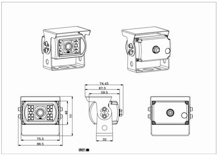 Truck/Bus/Trailer/Mining Bus/ Forklift Mounted Heavy Duty CCD Rearview Camera with 18PCS IR Night Vision