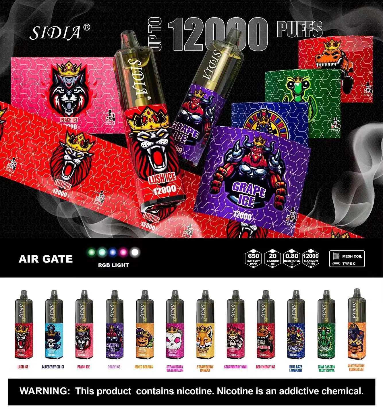 Atacado I Sidia 12000 Puffs 20 ml descartáveis Cheap Vape