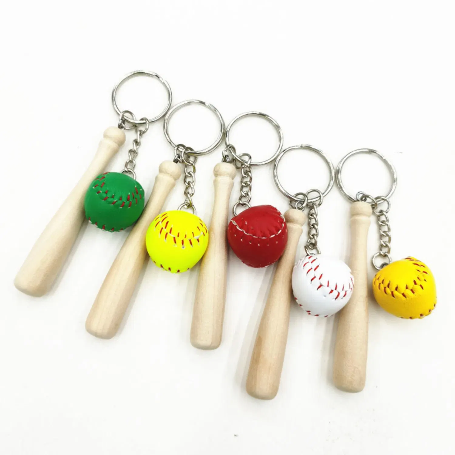 Leon Factory Design Softball Chain Pendant 2cm Pendant Wholesale Small Ball Long Stick Key Ring Accessories Crafts Custom Wooden Baseball Key Chain