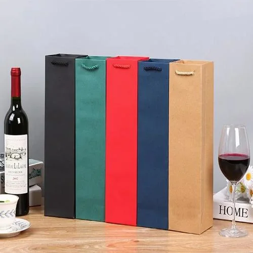 Custom High-End Red Wine Bottle Shopping Carrier Gift Paper Bag