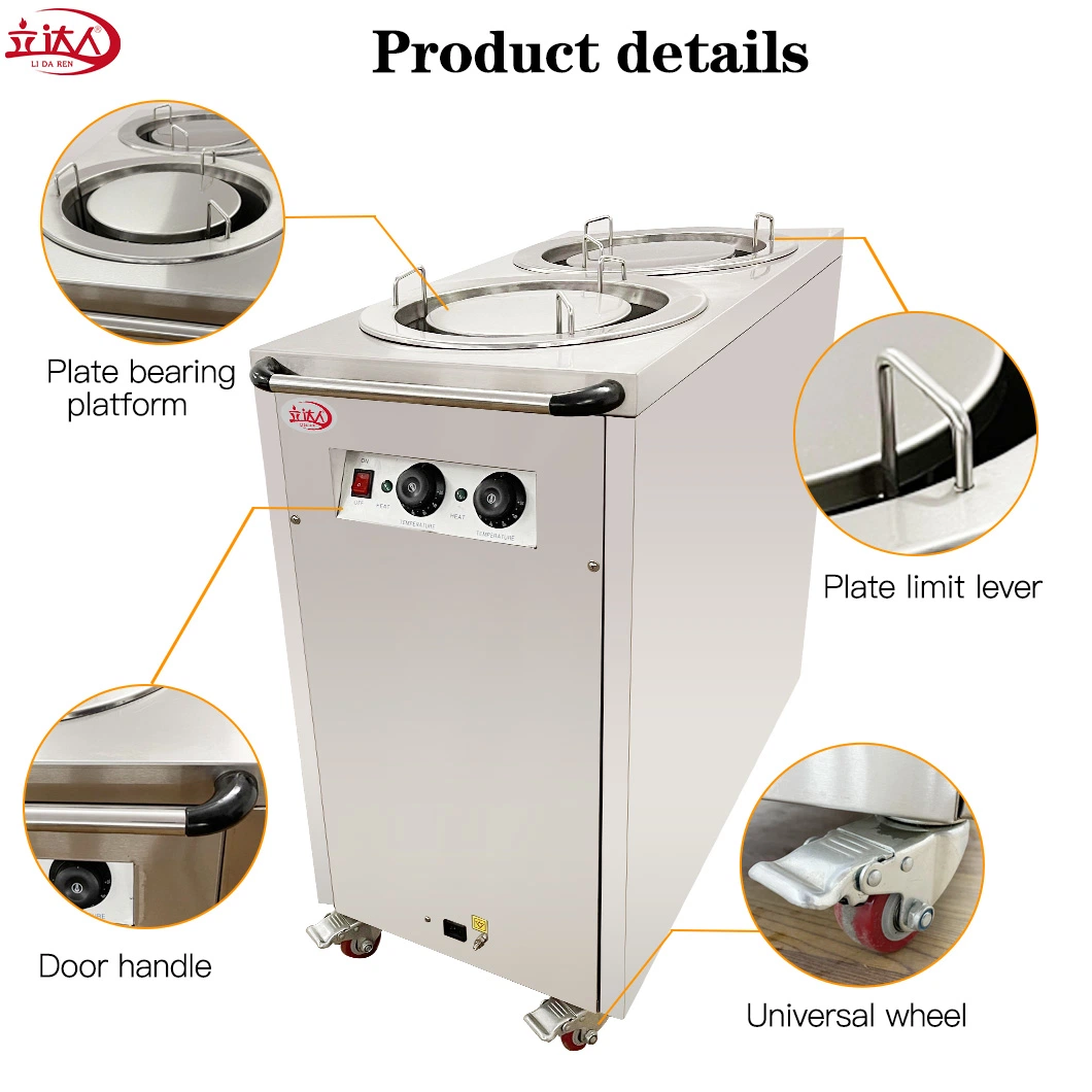 CE Approved China OEM Commercial Dish Warming Cabinet Dish Warmer Cart Dual Holder Electric Plate Warmer Cart Restaurant Kitchen Cart Equipment