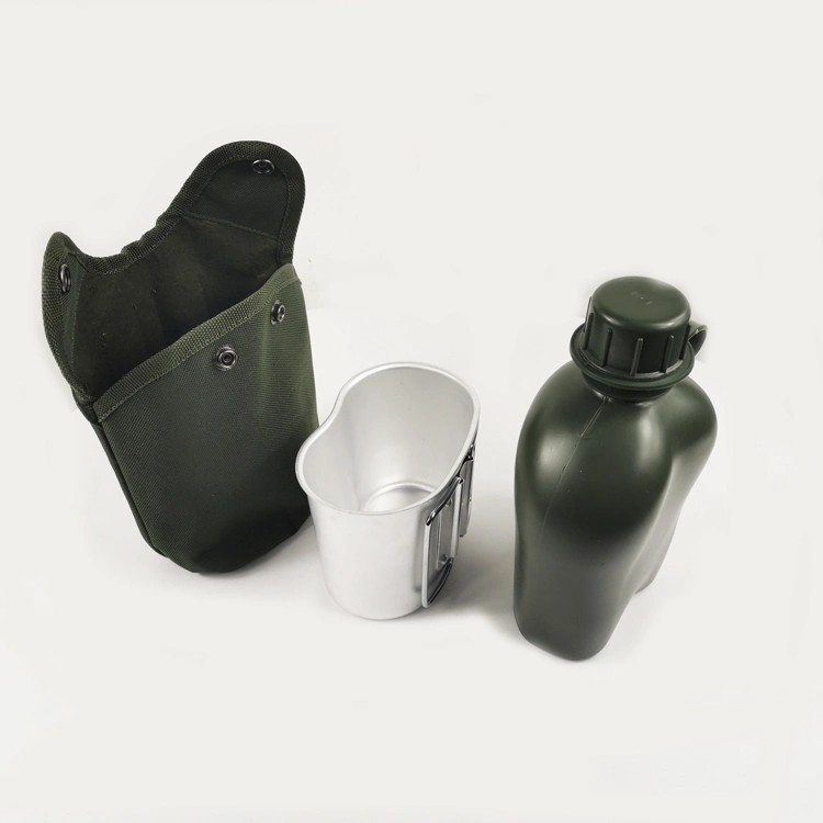 Plastic Olive Army Military Water Bottle Canteen with Aluminium Cup