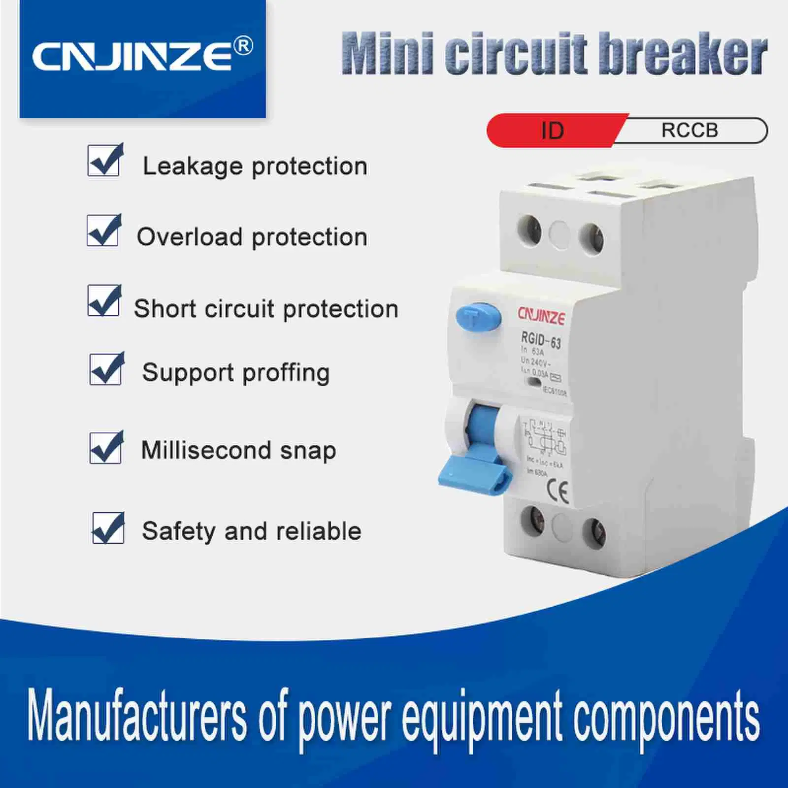 Manufacturers Sell 63 Series 100A Plastic Case Circuit Breakers RCCB Breaker