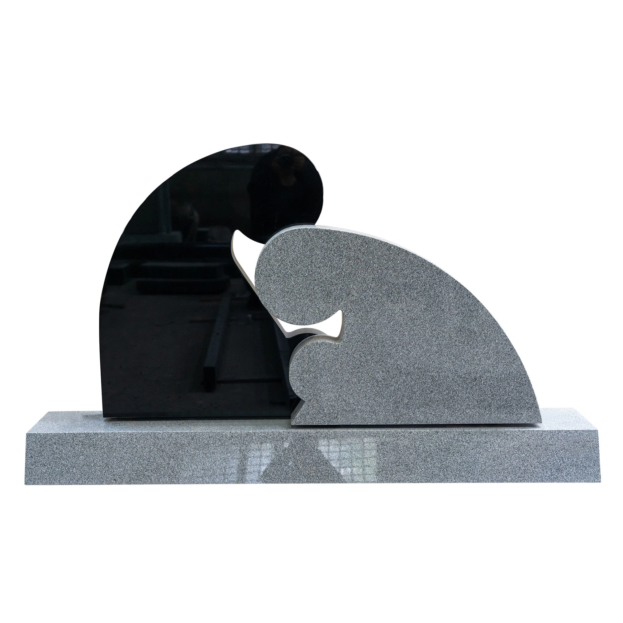 Abstract Shape Absolute Black and Grey White Granite Tombstone