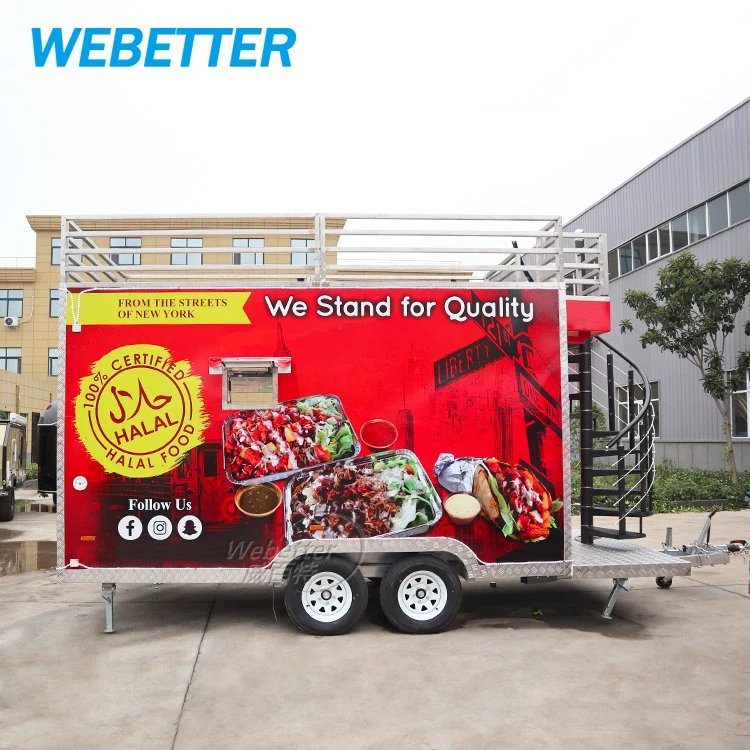 Webetter Custom Luxury Type 2 Story 4 Wheels Fast Food Vending Coffee BBQ Catering Trailer Mobile Fast Food Truck for Europe