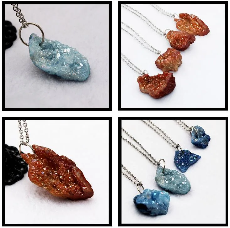 Natural Agate Necklace Crystal Tooth Rough Colorful Irregular Pendant Earrings DIY Jewelry Accessories