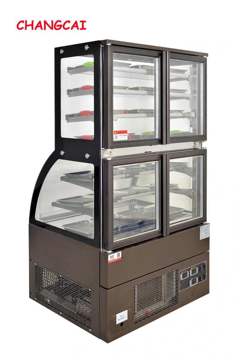 Ftc-418 Convenient Restaurant Commercial Glass Sliding Door Display Fridge Refrigerator Fridge Cake Showcase Refrigeration Equipment Cooler Warmer 2 in 1 Price