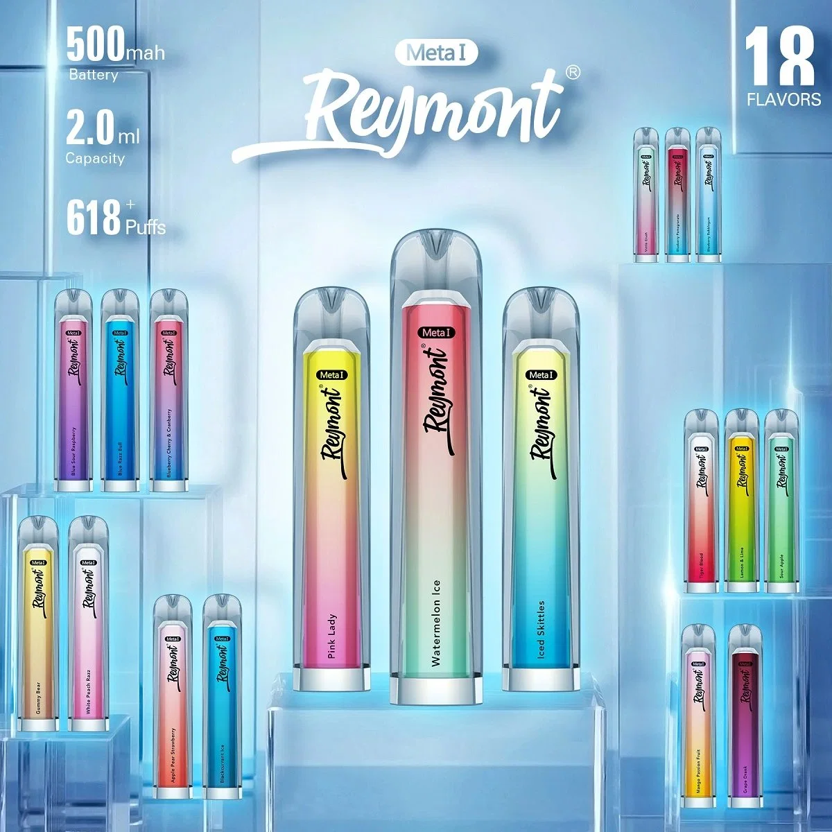 Reymont Meta я хотел бы Crystal Tpd имеется сетка катушки зажигания до 618 Puffs одноразовые Электронные сигареты Vape пера