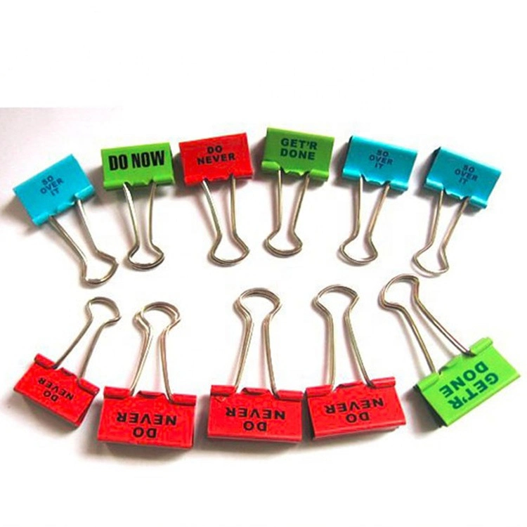 Assorted Colors Binder Metal Clips with 1-C Logo Printing for Office and Promotions Use