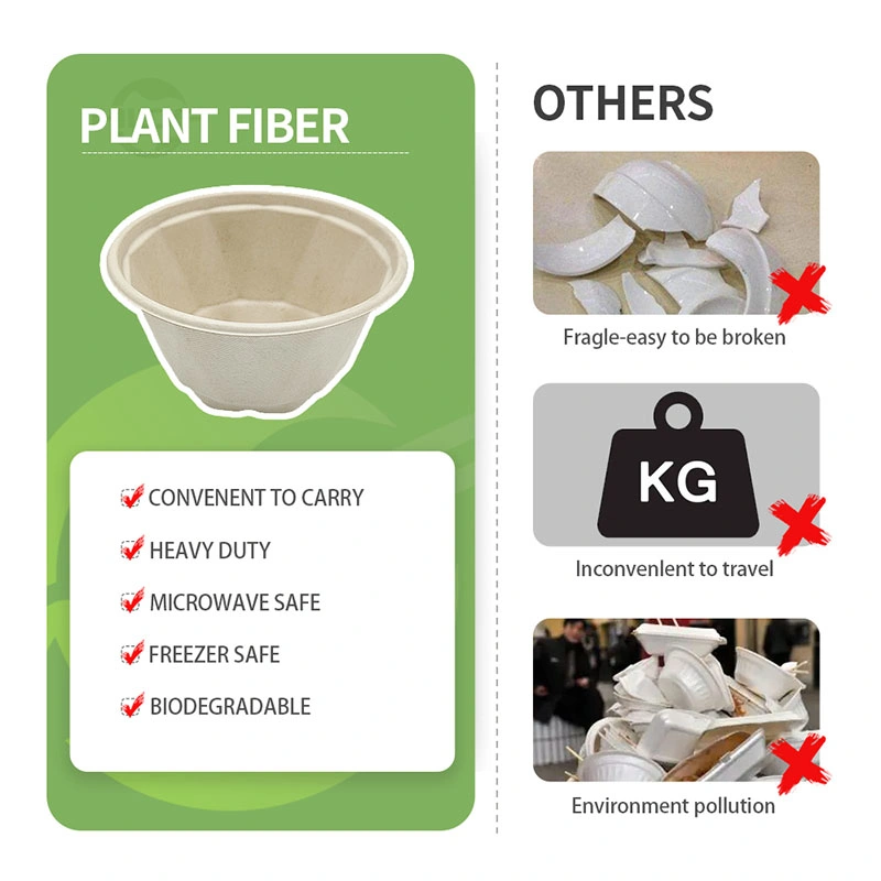 Eco friendly Compostable biodegradables desechables envases de alimentos 8 oz de bagazo de caña de azúcar recipiente con tapa de papel