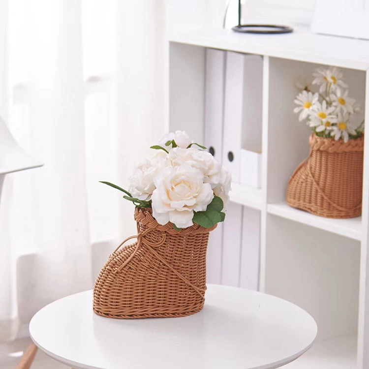 Creative Shoes Shape Flower Storage Home Decorate Plastic Rattan Basket