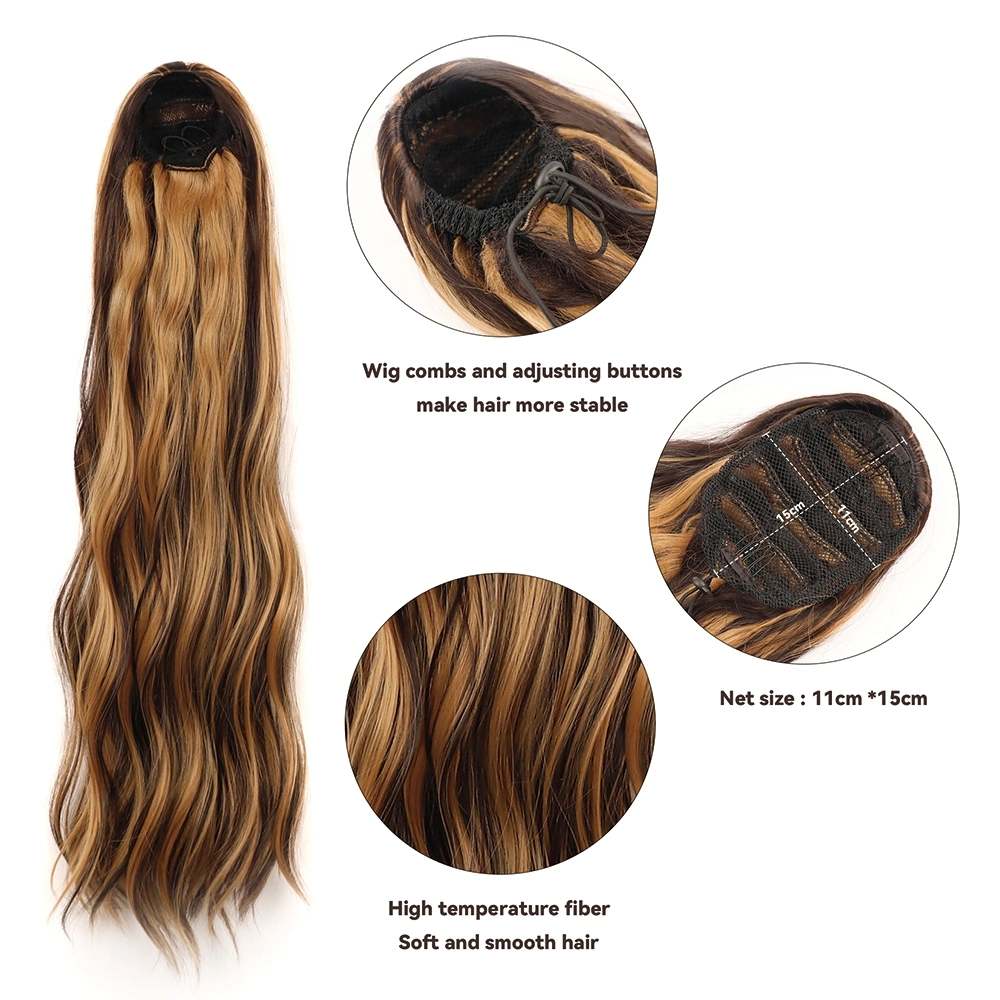 Factory Supply 24 Inch Synthetic Drawstring Ponytail Long Wavy Ponytails Clip in Hairpiece Extensions