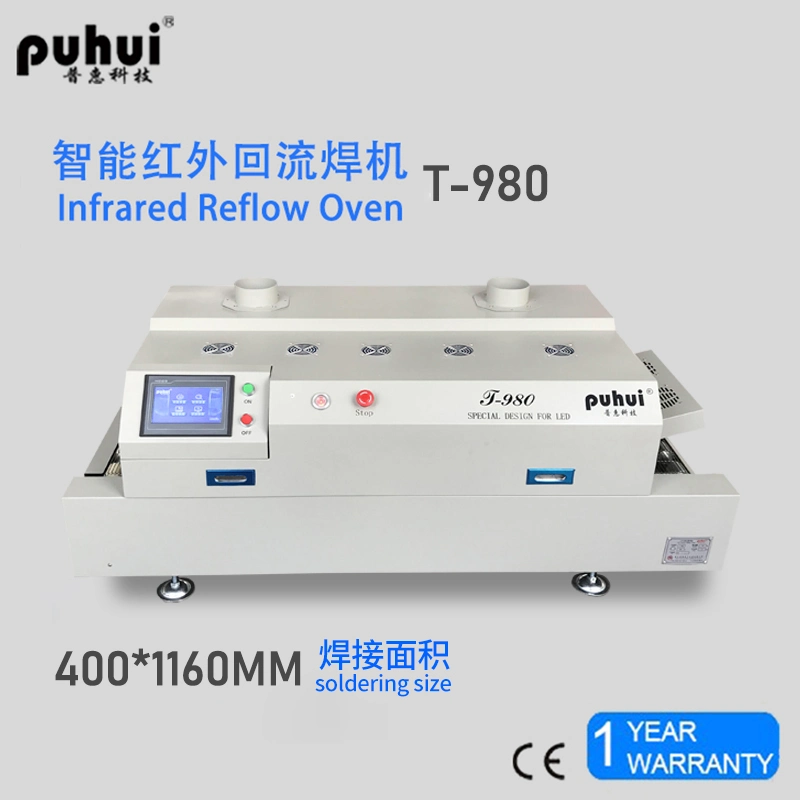 Puhui Conveyor 8-Heating Zone Touch Screen Reflow Oven T-980 for PCB LED Batch Soldering