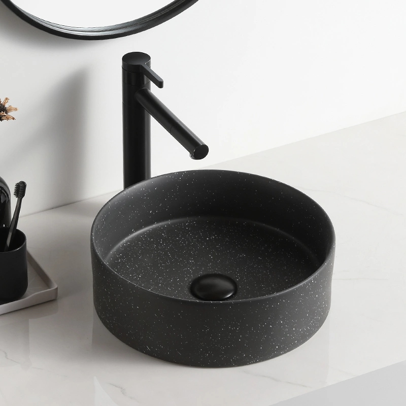 Round Black Vessel Sink Bowl Small Dots Bathroom Wash Ceramic Countertop Basin with Basin Handwaschbecken