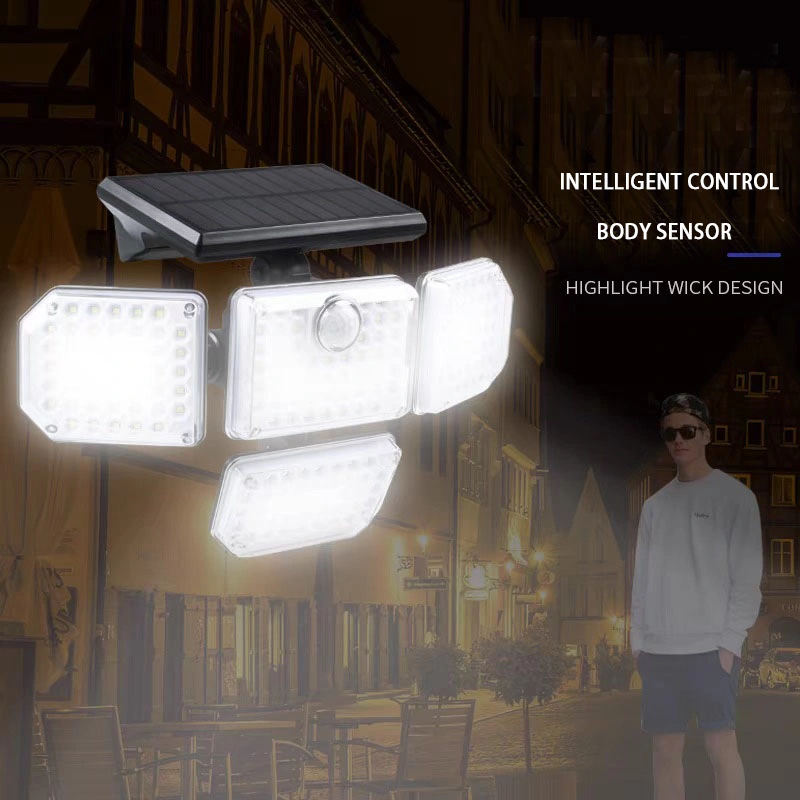 15W Solar Four Head Wall Lamp Outdoor Garden Light Remote Control LED Lights