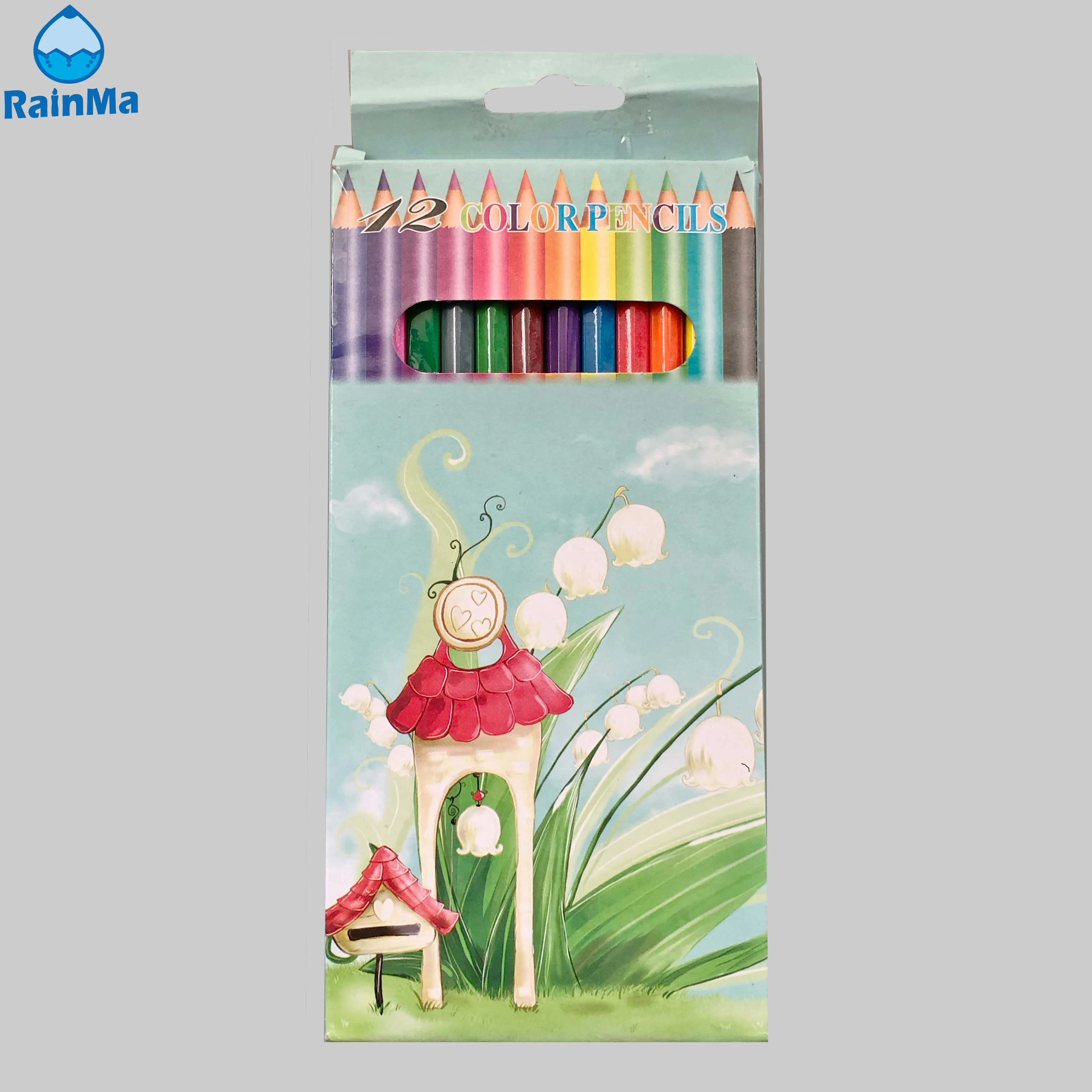 Ensemble de 12 crayons de couleur en bois pour enfants avec support de crayon personnalisé de taille.