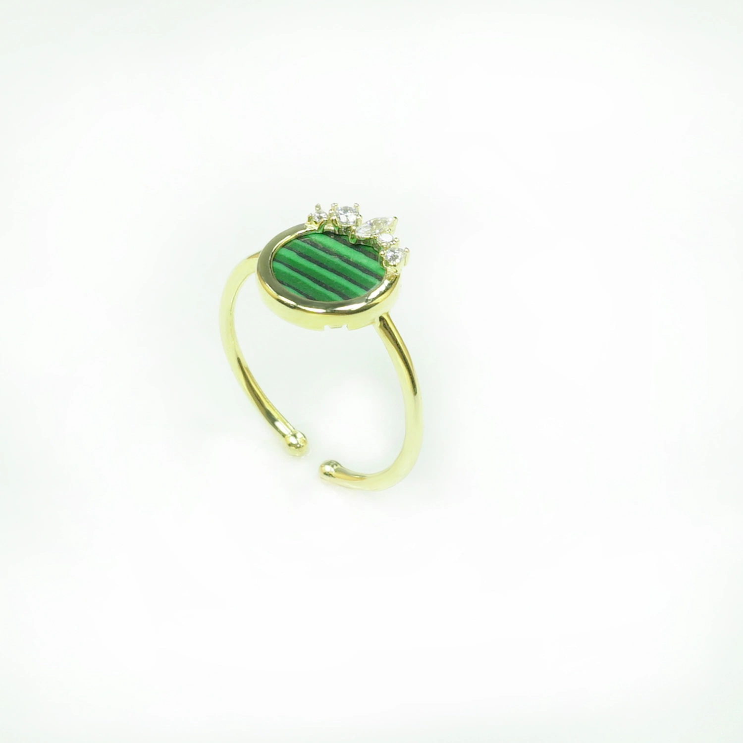 Hot Custom Rhodium Plated Fashion Sterling Silver Jewellery CZ Malachite Stone Ring