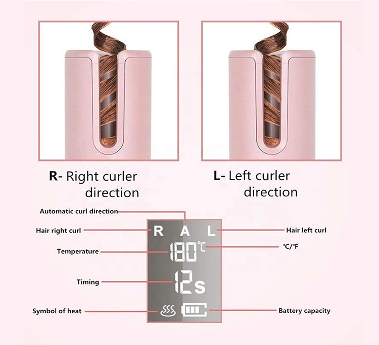 Portable LCD Display Travel Iron Mini USB Rechargeable Cordless Automatic Hair Curler