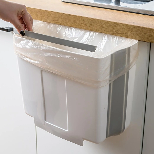 Hanging Collapsible Garbage Can Over Cabinet Waste Bin Basket