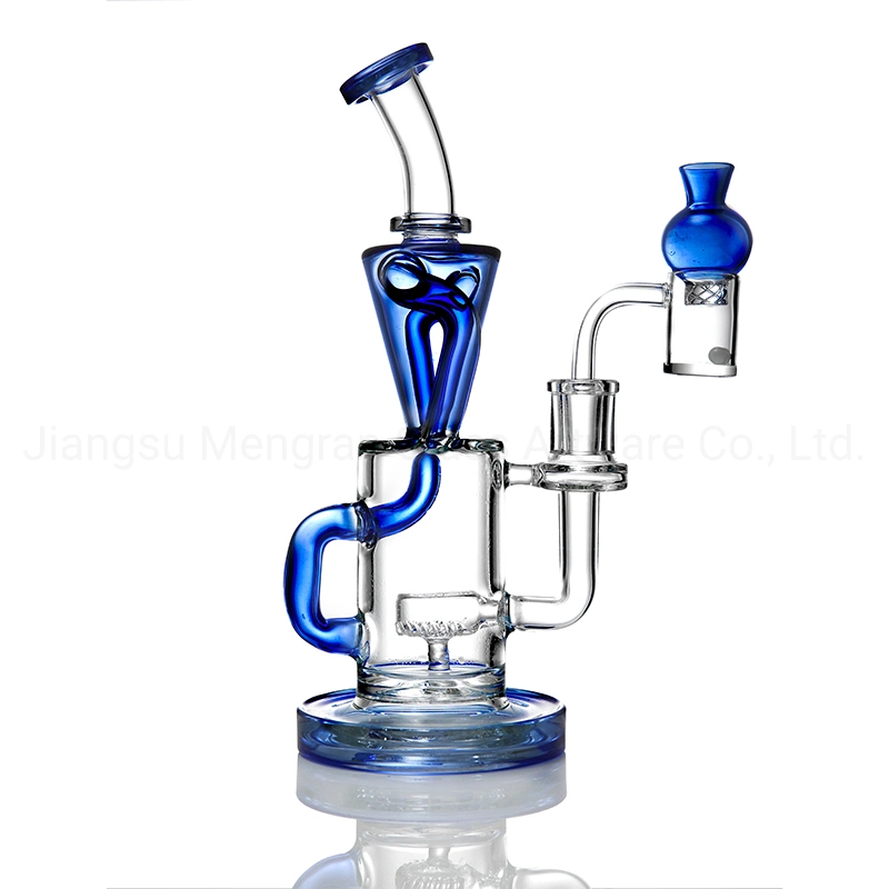 High-Temperature Glass Hookah Shisha Transparent Blue Arms Around and Cylindrical Porous Bubbler Glass Water Pipe