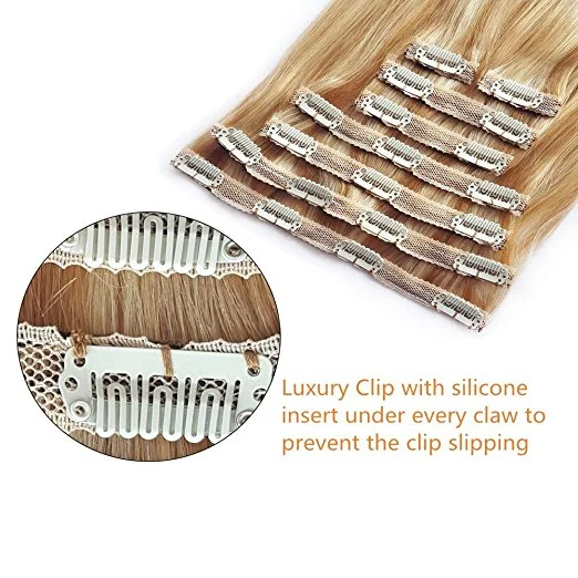 100% Human Hair Extension Clip in Human Hair Extension (AV-CH100-20-27/613)