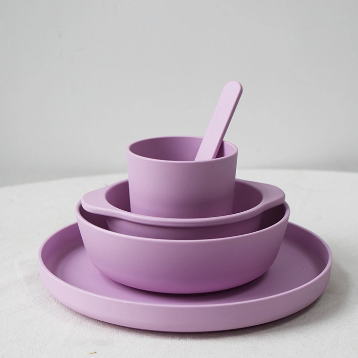 Prix d'usine Ensemble de vaisselle pour enfants ronde violette 100% biodégradable en PLA respectueux de l'environnement