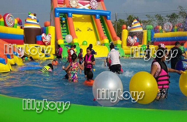 Playa inflables inflables gigantes obstáculo parque acuático piscina inflable con tobogán de agua