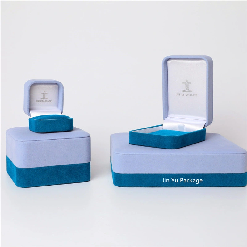 Fashion Elegant Light Blue Color Velvet Ring Jewelry Gift Packaging Box Factory