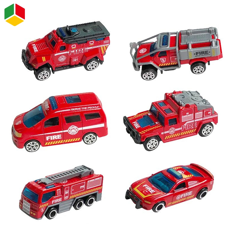 QS Promotional Gift 1/64 Scale Free Wheel Diecast Metal Fire Truck Car Toys for Kid Education Metal Vehicle Fire Car Toys