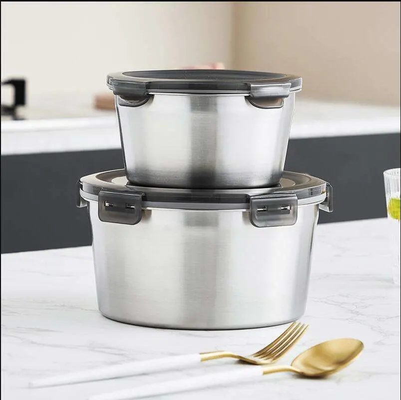 Restaurant Kitchenware Microwavable Food Container Canister Stainless Steel Sealed Refrigerator with Lid