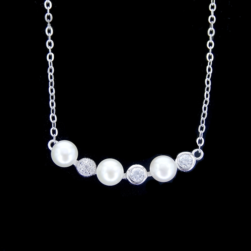 Sterling 925 Silver Pearl Chain Necklace with Imperial Crown Shaped