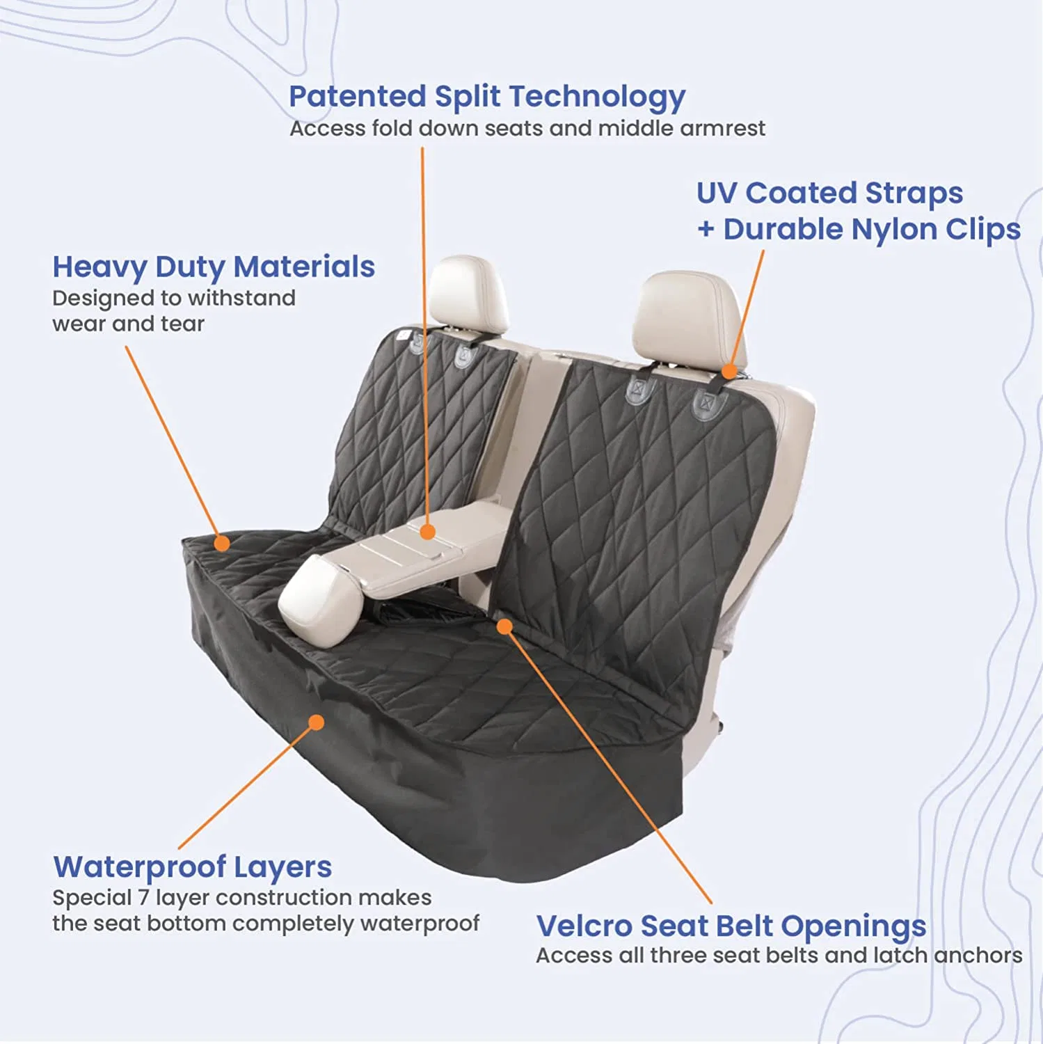 Dog Seat Cover Without Hammock Fold Down Seat and Middle Seat Belt Capable