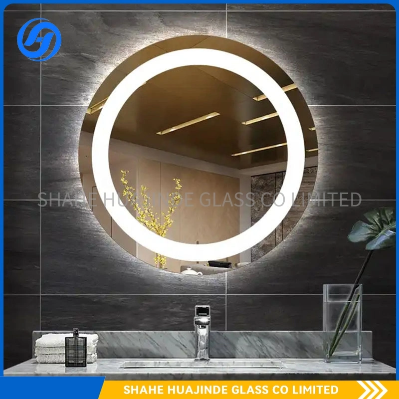 Orange and Gray Wall Hung Solid Wood LED Mirror Vanity for Toilet